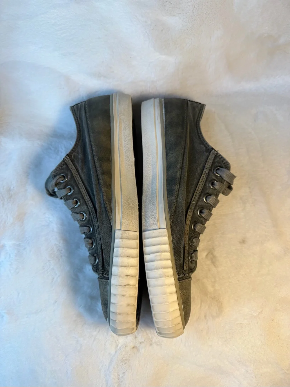 John Varvatos Olive Gray Low-Top Leather & Canvas Sneakers Size 7.5